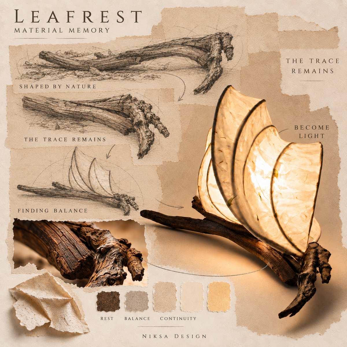 Leafrest material and transformation moodboard