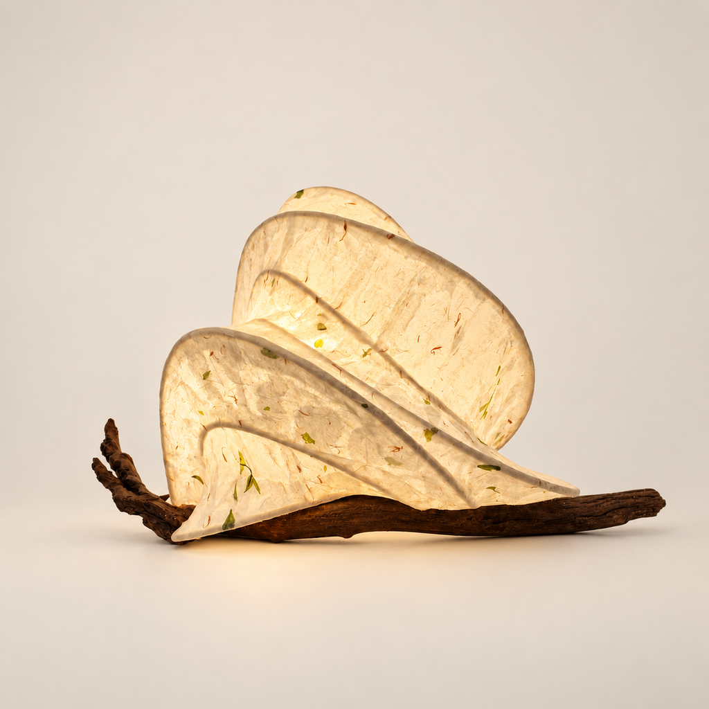 Leafrest sculptural lamp, additional original angle 2 on warm ivory