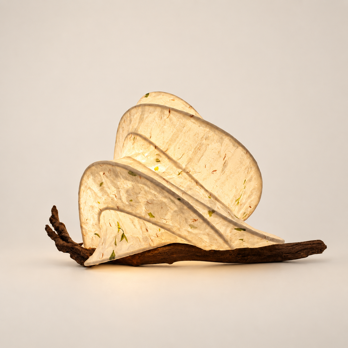 Leafrest sculptural lamp, additional original angle 2 on warm ivory
