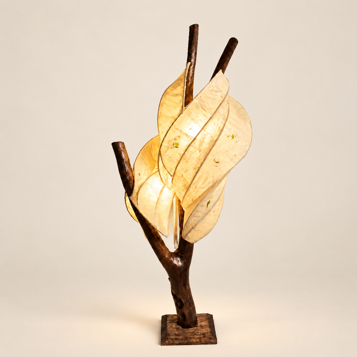 Moonleaf sculptural lamp, main view on warm ivory