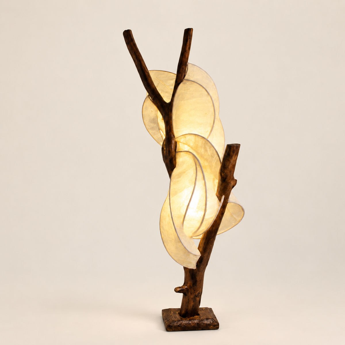 Moonleaf sculptural lamp, additional original angle 2 on warm ivory
