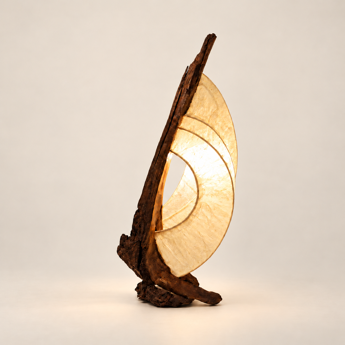 Moonveil sculptural lamp, main view on warm ivory