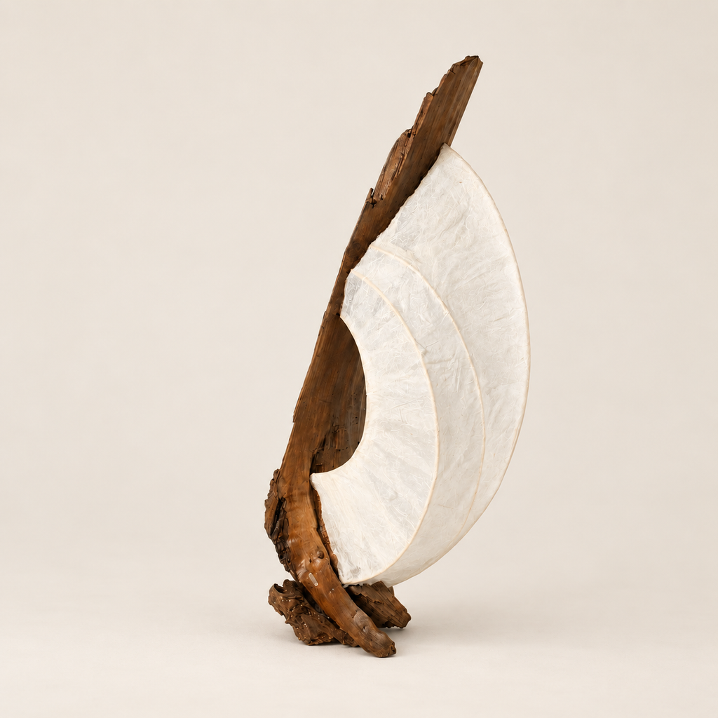 Moonveil sculptural lamp, additional original angle 2 on warm ivory