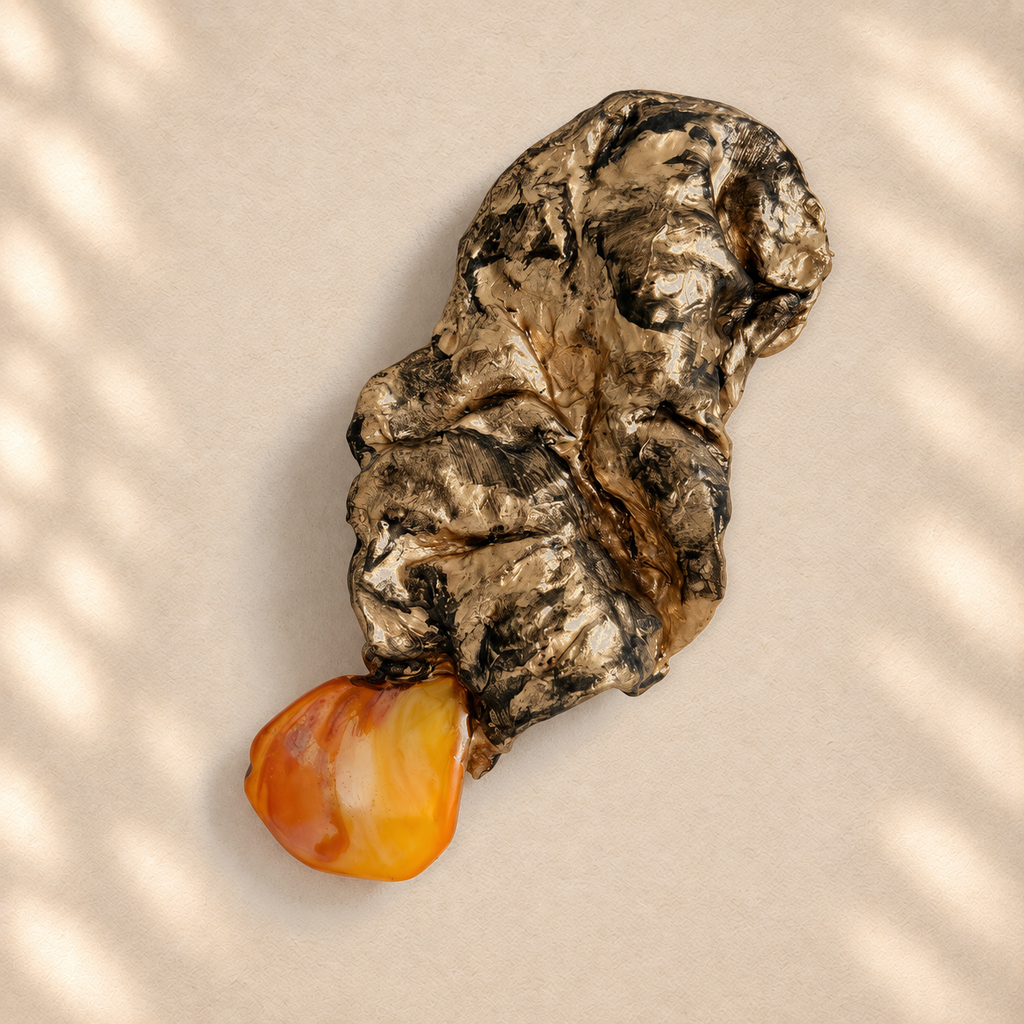 Amber Fold brooch on warm cream background