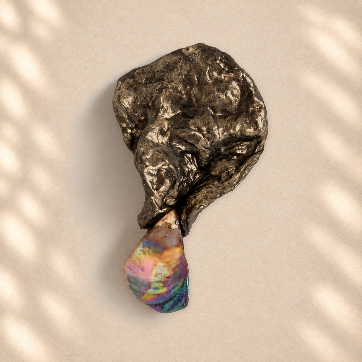 Iridescent Trace brooch on warm cream background