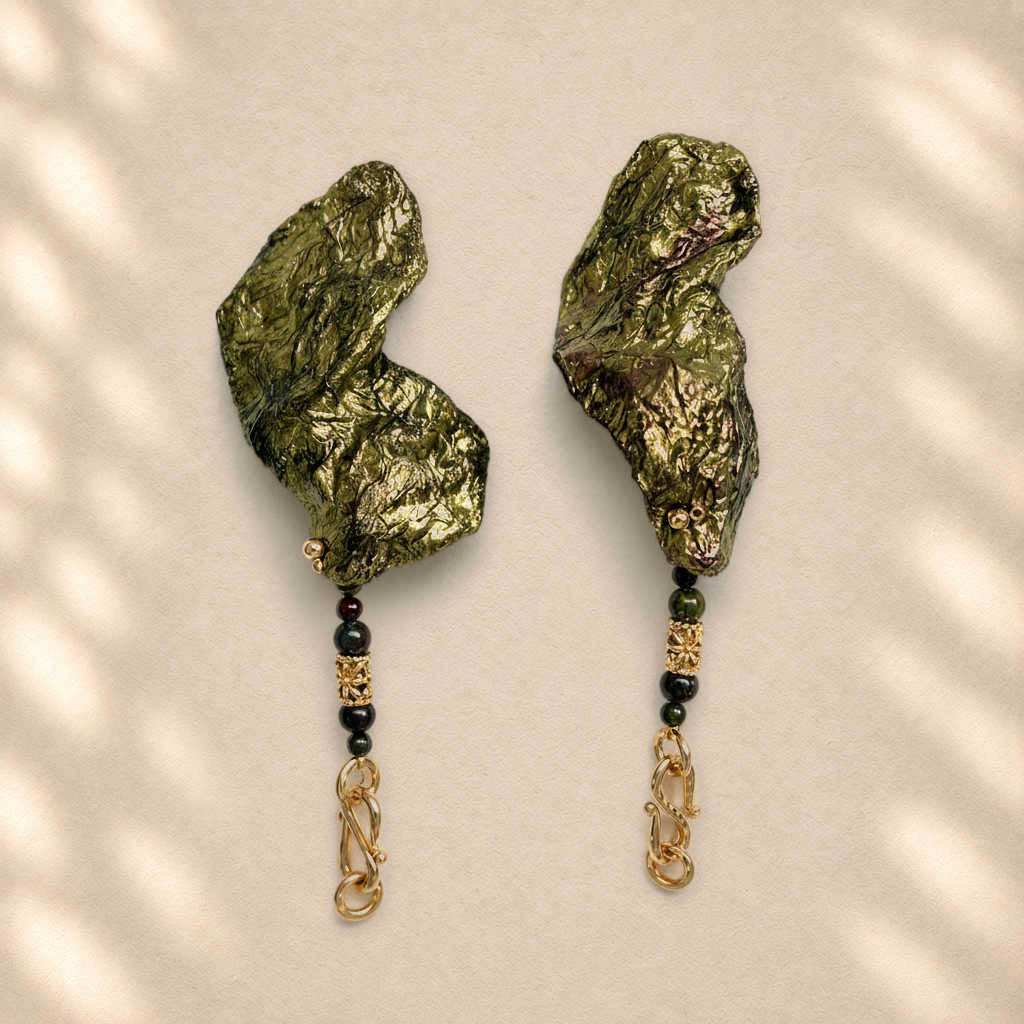 Verdant Tension — Handmade Sculptural Paper Drop Earrings
