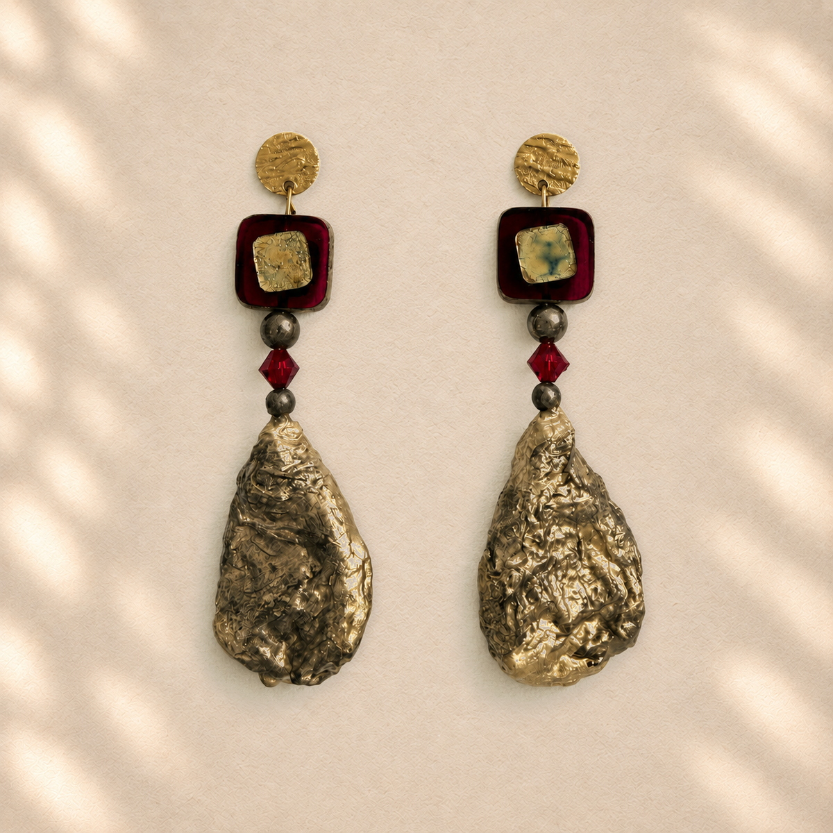 Crimson Descent — Handmade Sculptural Paper Earrings
