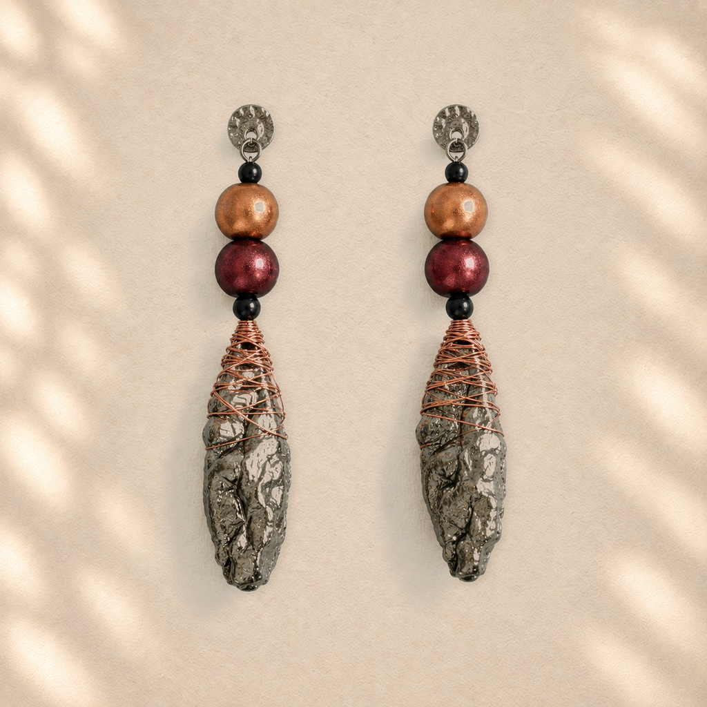 Weathered Axis — Handmade Sculptural Paper Earrings