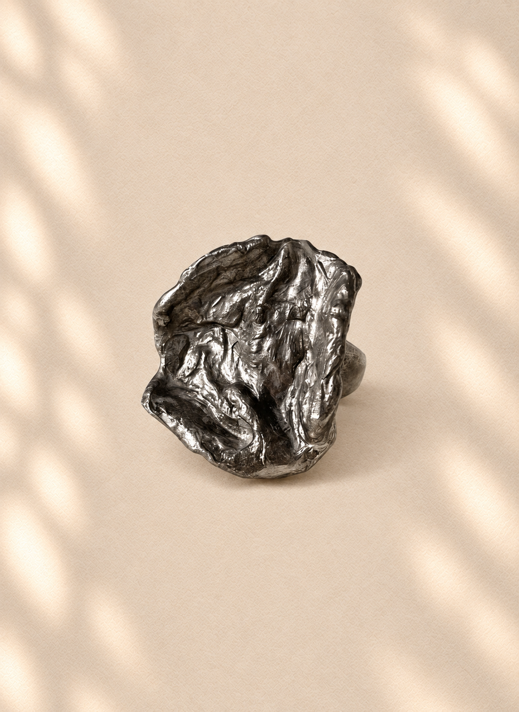 Silver Fracture — Sculptural Paper Ring product only on warm cream background