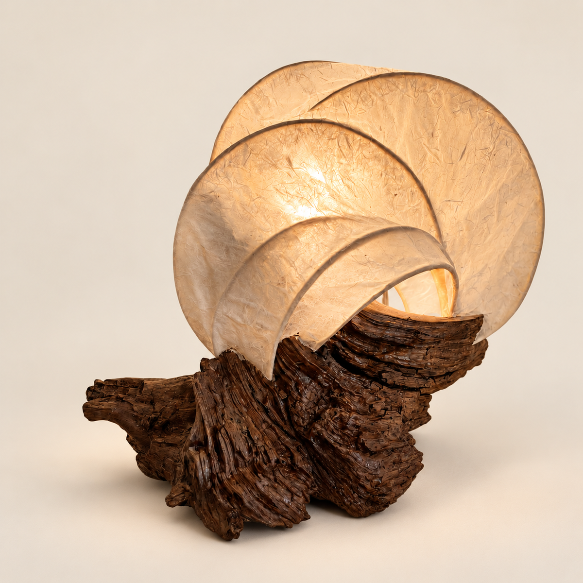Rootglow sculptural lamp, main view on warm ivory