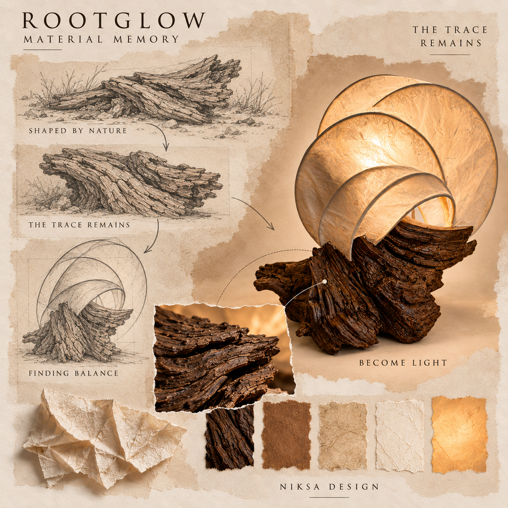 Rootglow material and transformation moodboard