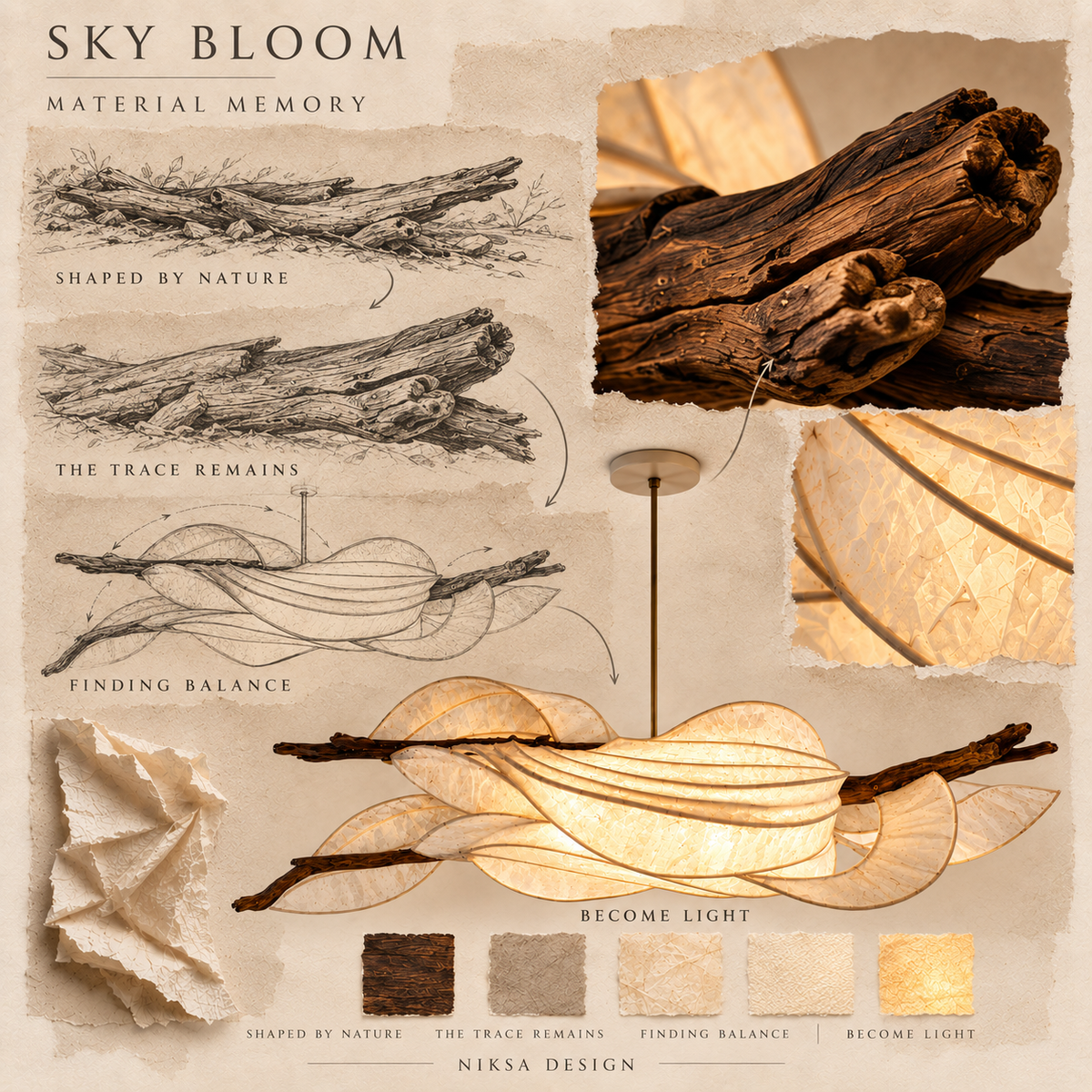 Sky Bloom material and transformation moodboard