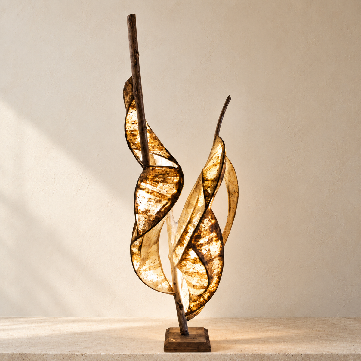 Soar sculptural lamp, alternate side view in a bright minimal interior