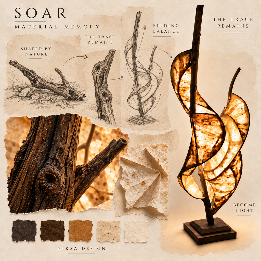 Soar material and transformation moodboard
