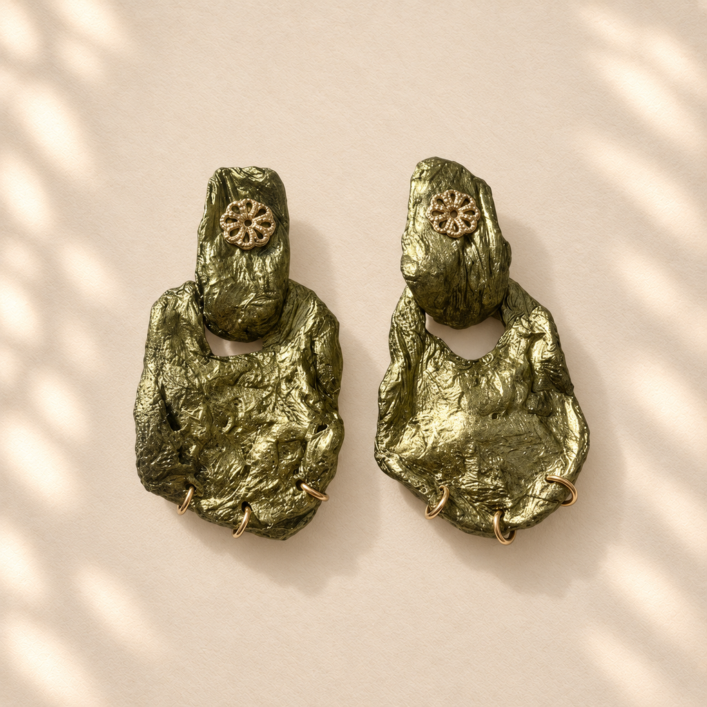Transformed Edge — Handmade Sculptural Paper Earrings — ivory paper studio view