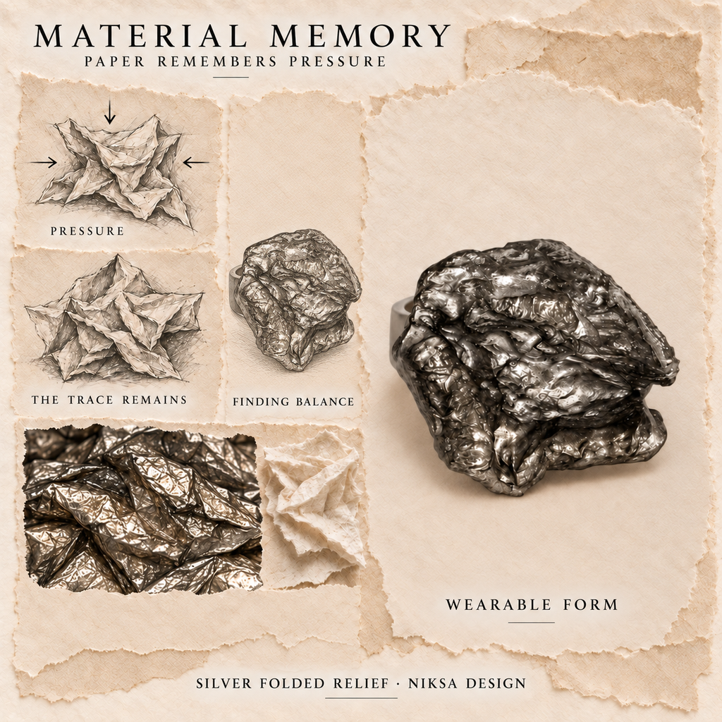 Silver Folded Relief — Material Memory concept