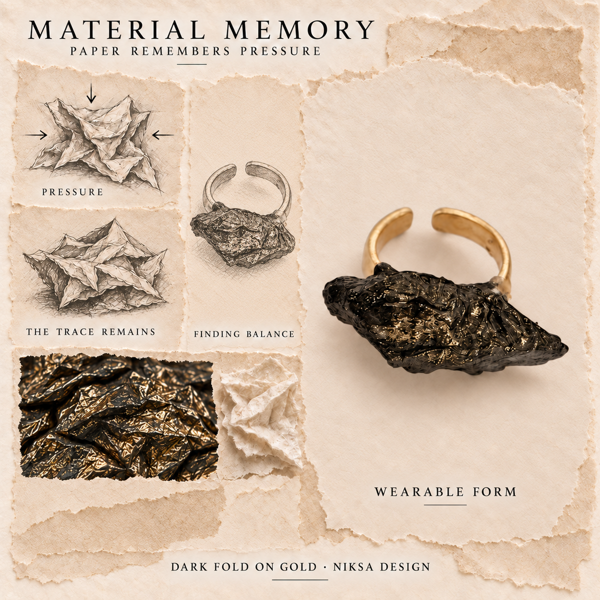 Dark Fold on Gold — Material Memory concept