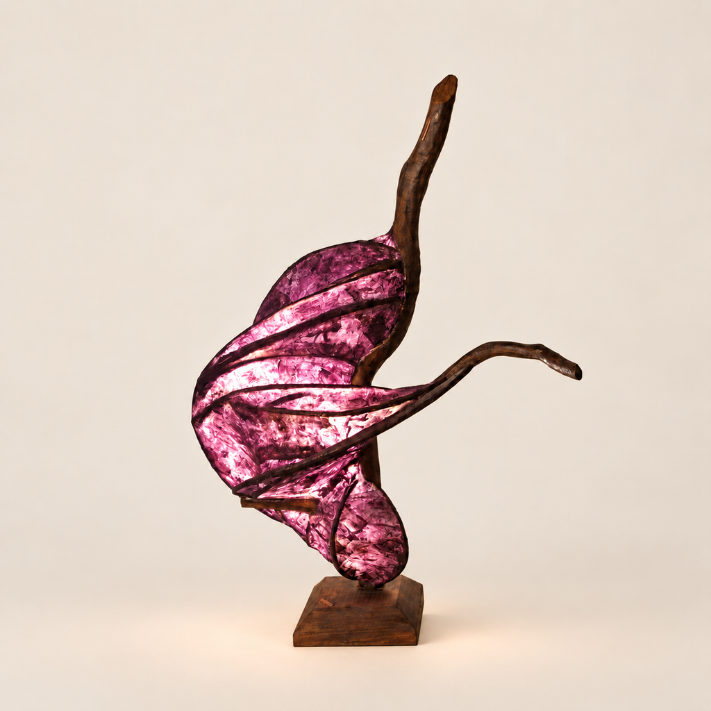 Violet Ember sculptural lamp, additional original angle 1 on warm ivory