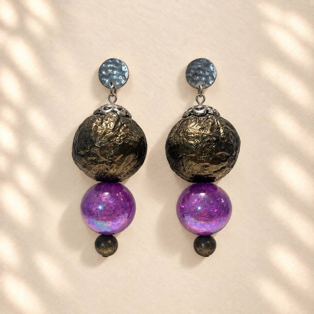 Weathered Bloom — Handmade Sculptural Paper Earrings — ivory paper studio view