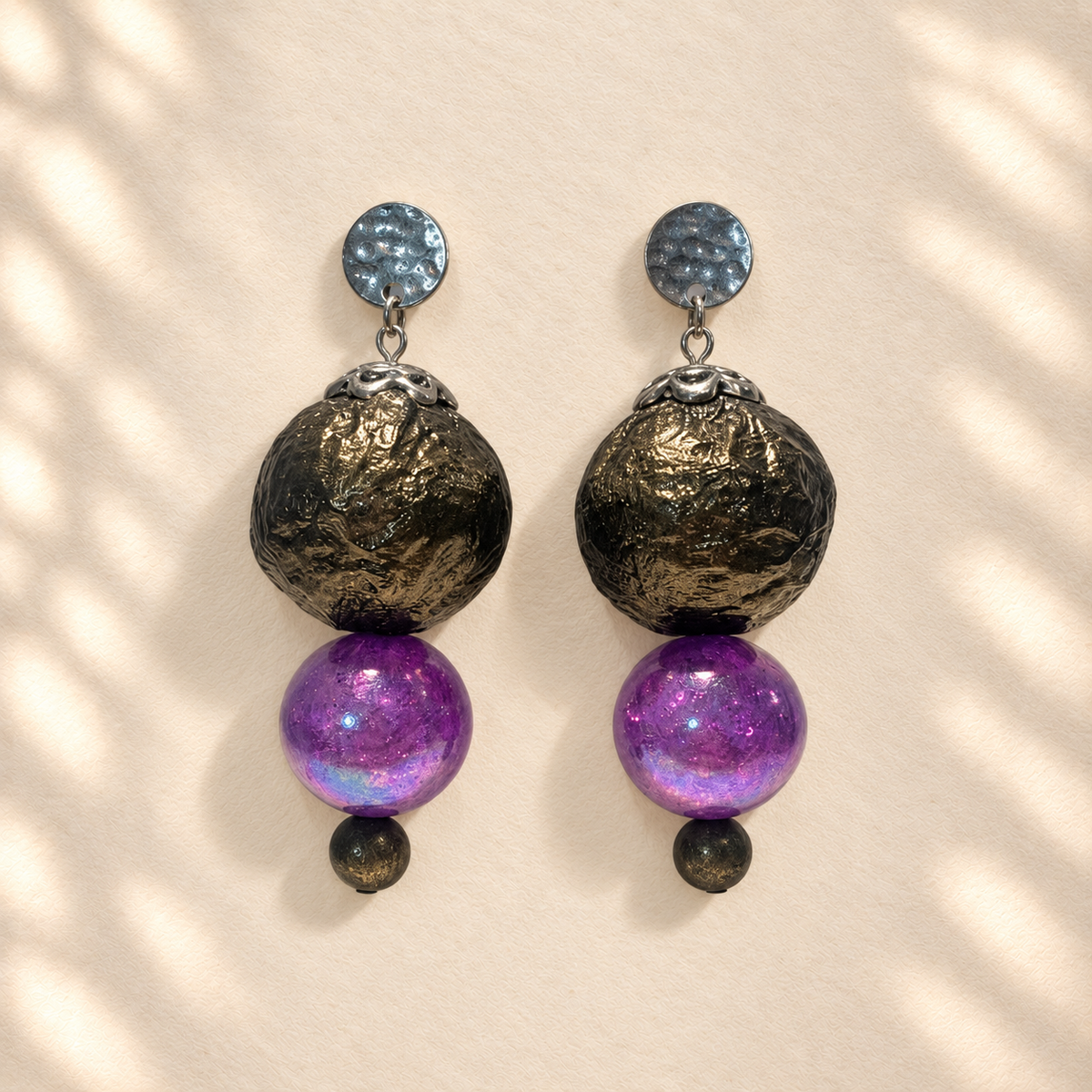 Weathered Bloom — Handmade Sculptural Paper Earrings — ivory paper studio view