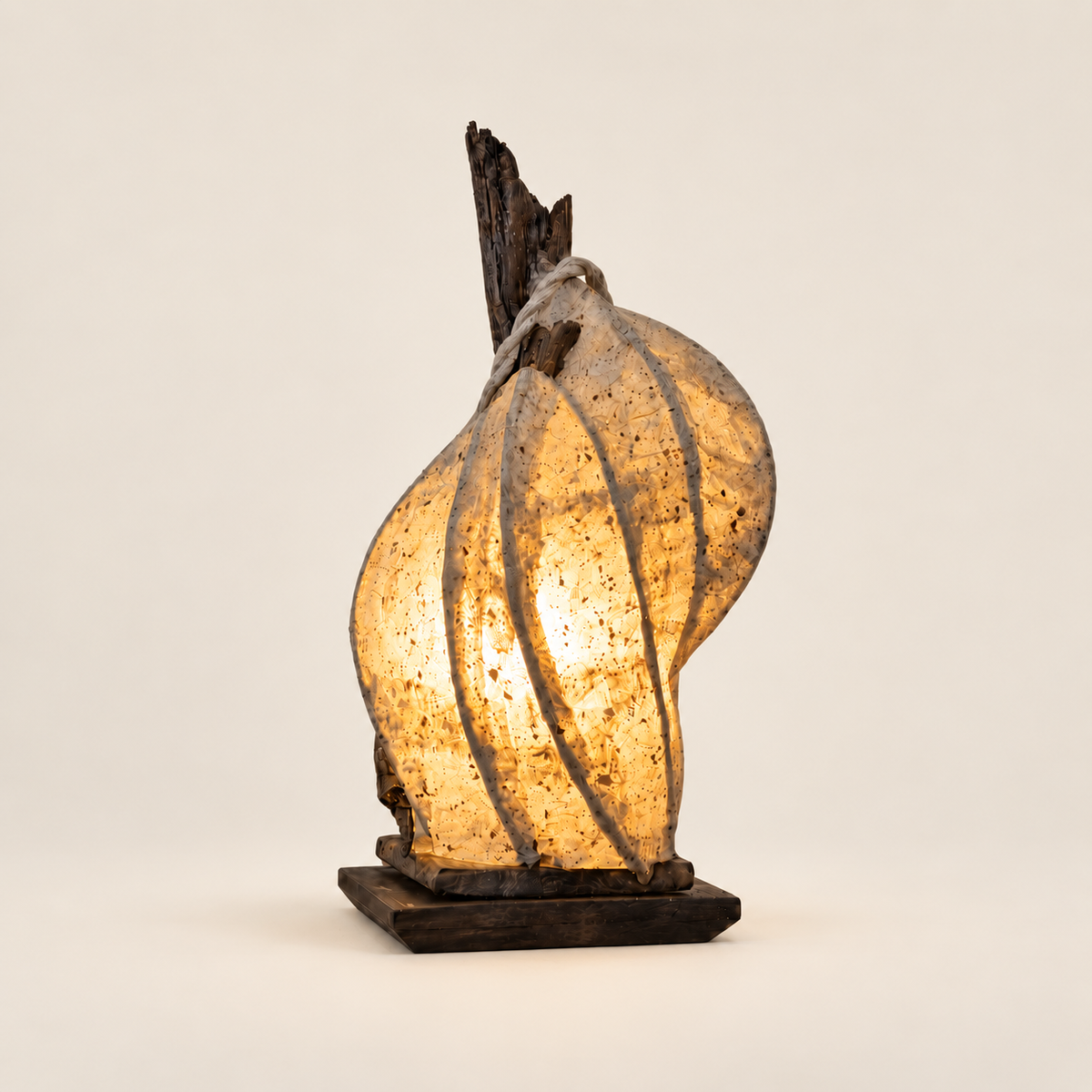 Whirlwood sculptural lamp, main view on warm ivory