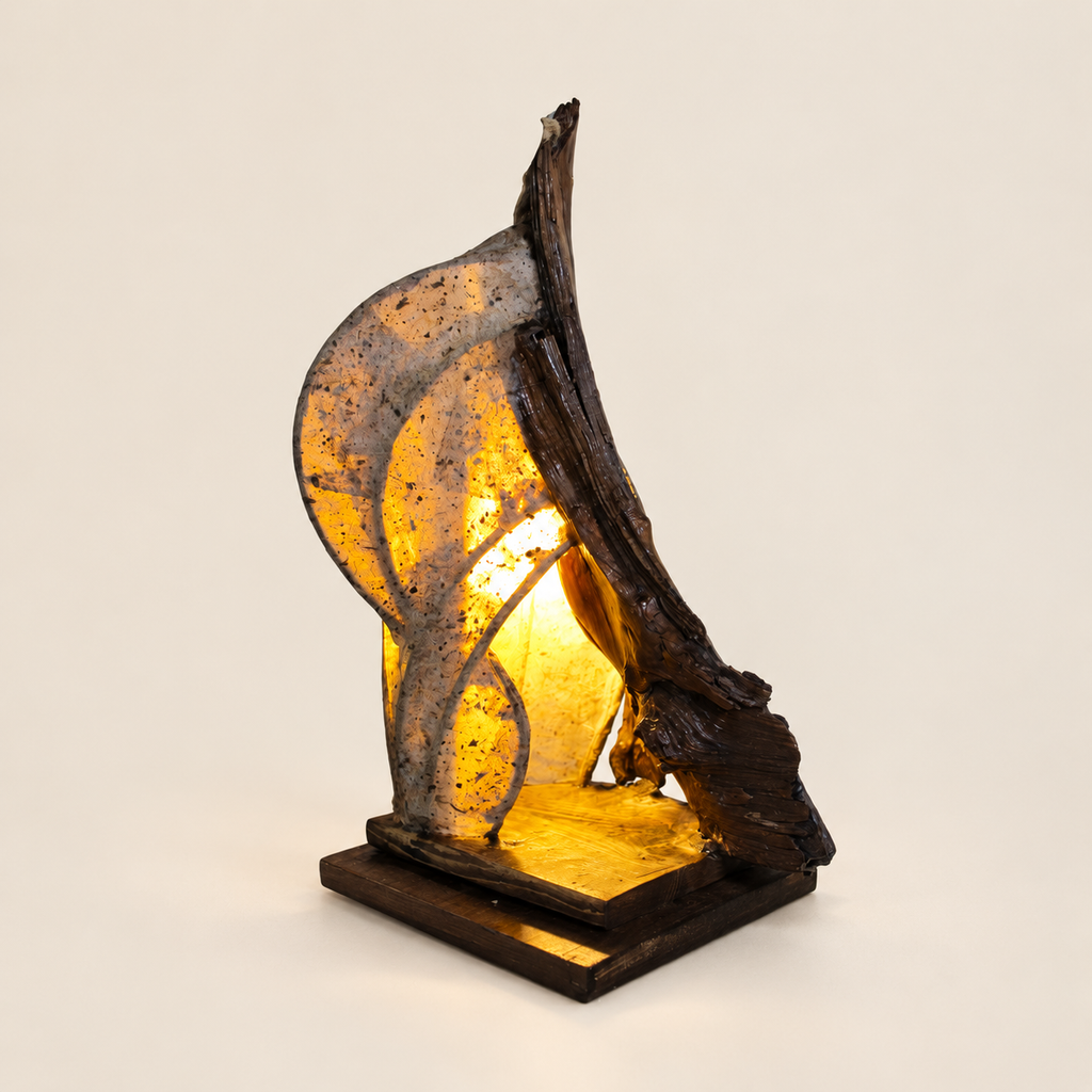 Whirlwood sculptural lamp, additional original angle 2 on warm ivory
