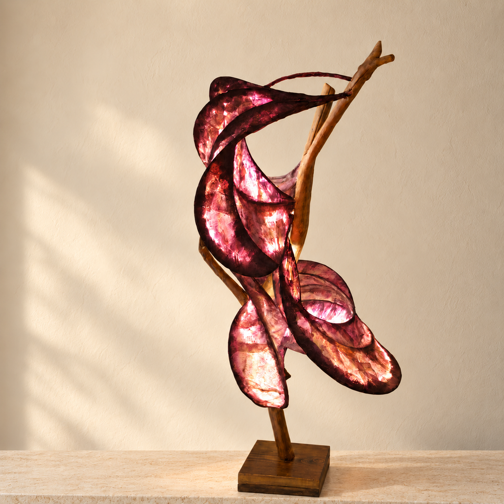 Wild Tulip sculptural lamp, alternate side view in a bright minimal interior