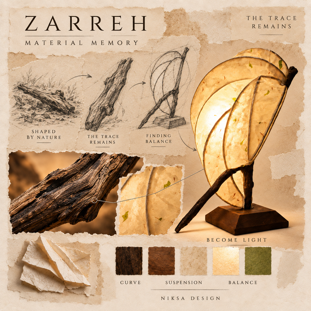 Zarreh material and transformation moodboard