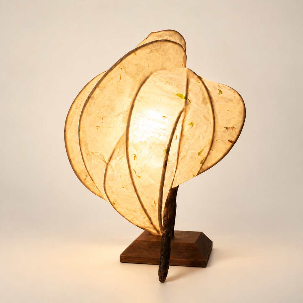 Zarreh sculptural lamp, rounded frontal angle on warm ivory